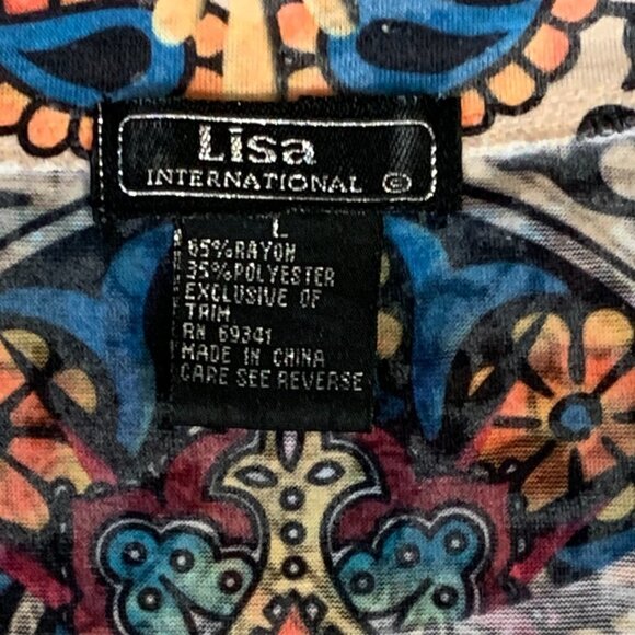 Lisa International Beaded Sequin Short Sleeve Tee Top Sz L #10F - Picture 6 of 7